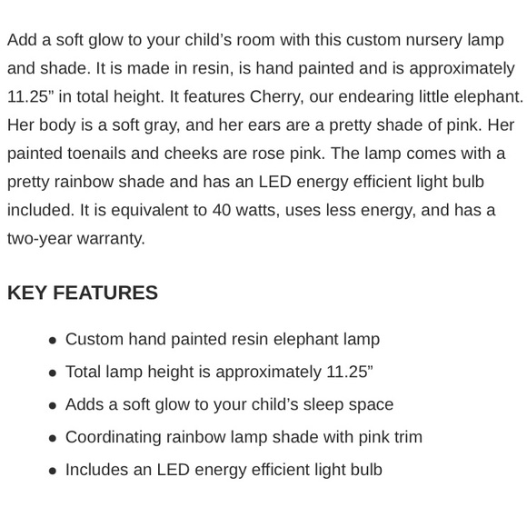 NEW LAMBS & IVY Rainbow Jungle Elephant Nursery Lamp with Shade & Bulb 243024B - Picture 6 of 13